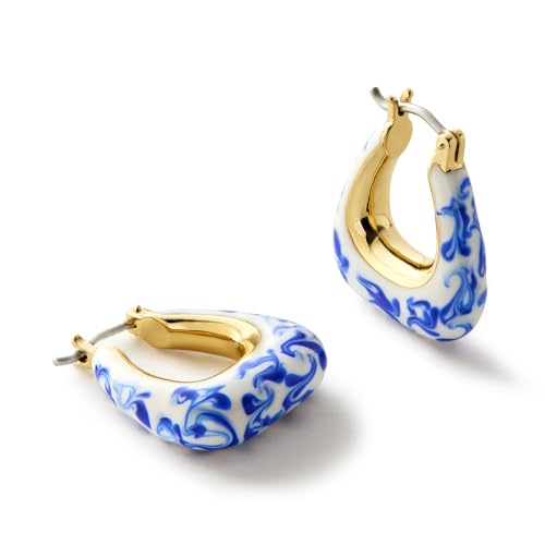 Ana Luisa Sphere Hoop Earring -Abby and Dakota Styles Womens Earrings - Trendy 14K Gold Plated, Silver Rhodium Plated w/Blue Marble - Mini Huggie Hoop Earrings for Women Hypoallergenic & Tarnish-Free