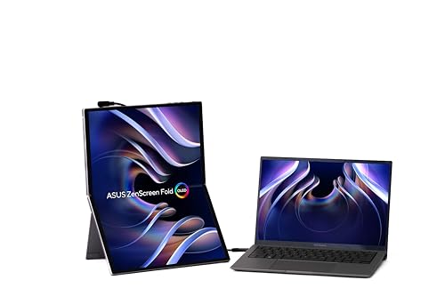 Image of ASUS ZenScreen Fold MQ17QH 17.3 Portable Monitor, Quad HD OLED (2560 x 1920), HDMI, Two USB-C, Built-in Foldable Stand, 100purcent DCI-P3, Silver