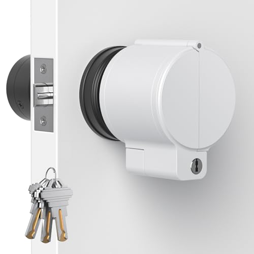 AST Door Knob Lockout Device with 3 Keys Childproof Door Knob Covers Lock Out to Smart Doorknob. Safety Cover for Faucet Valve Spigot. Prevent Access to Keyhole Matte White with Brass Keys
