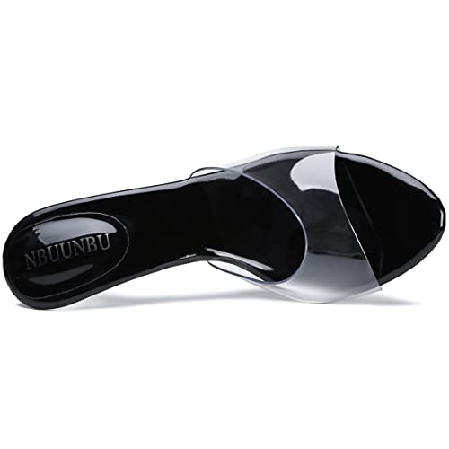 Image of NBUUNBU Clear Heels for Women Silver Black Heels Little Platform Sexy High Heels Sandals Stiletto Kitten Open Toe Dress Shoes Comfortable Double Transparent Strap Heeled Sandals Mule