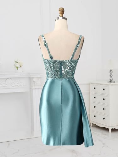 SOLODISH Lace Beaded Homecoming Dresses Short Satin Prom Dresses for Teens3