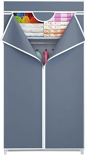 Armario portátil de lona gris de 70 x 155 cm con barra para colgar ropa