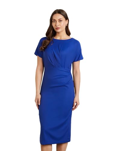 Image of Symbol Premium Women's Fitted Draped Sheath Dress (Midi Length | Desk-to-Dinner) (Available in Plus Sizes)