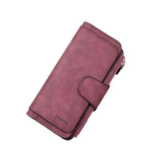 Image of Womens Long Leather Wallet, RFID Blocking Leather Pocket Wallet Ladies Mini Purse with ID Window