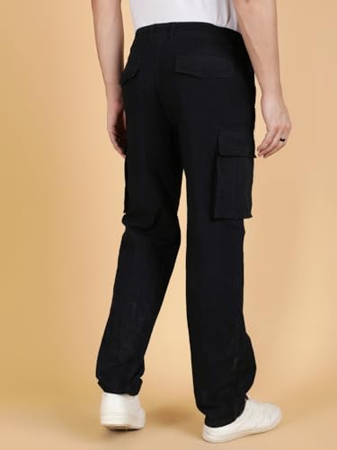 Image of KOTTY Men's Streetwear Style Utility Cargo Pants with Drawstring Waist and Flap Pockets