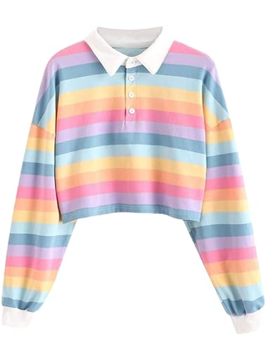 Amazon.com: Remidoo Women's Striped Crop Top Sweatshirt Long