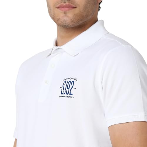 Image of Spykar Men's Slim Fit Polo Neck Half Sleeve Solid Casual T-Shirt