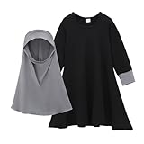 Muslim Girls Islamic Prayer Abayas with Hijab Ramadan Kaftan Abaya Robe Color Block Dresses Dubai Outfits for 0-10 Years
