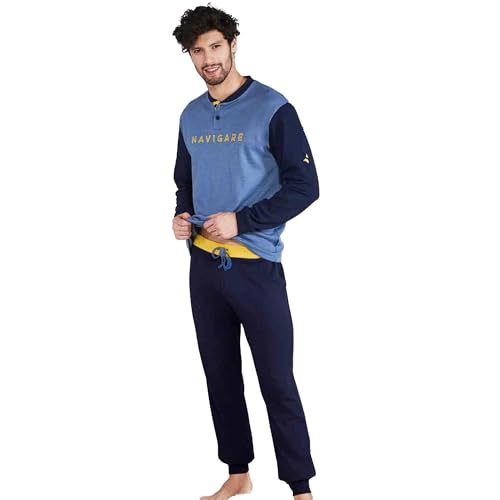 Navigare Pigiama Uomo Invernale Caldo Cotone Interlock 2141350 Navy TG XL