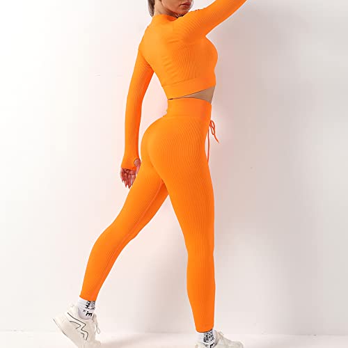 Huicai Mulheres Conjunto de 2 peças zíper Tricô desatado Cordão Roupas de ioga