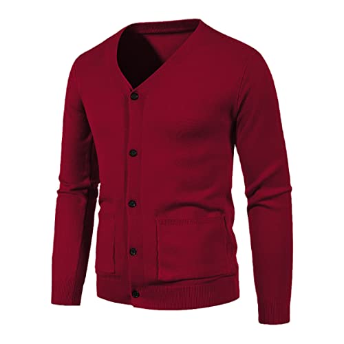 Cardigan homme tricot manches longues Roquorl veste maille rouge vin taille S