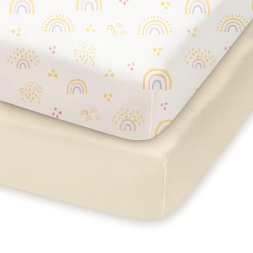 Image of Pack and Play Sheets Fitted 2 Pack, 38x26 Graco Pack n Play Sheets for Playard & Travel Crib Mattress, Ultra Soft Jersey Knit, Breathable Stretchy Deep Pocket, Compatible with Mini Cribs