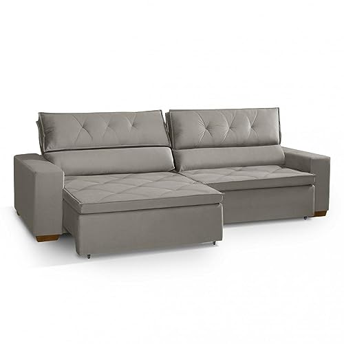 Sofá Prime 5 lugares, Retrátil, Reclinável, 2,50m com Molas Yescasa Bege