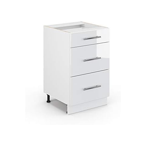Vicco Küchenschrank Hängeschrank Unterschrank Küchenzeile Hochglanz Fame-Line (Weiß Hochglanz, Schubunterschrank 50 cm) Cover