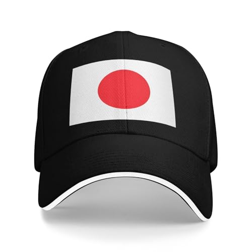 Japan Japanese Classic Flag Baseball Cap, 100% Polyester Low Profile Adjustable Dad Hat with Printed Design for Men & Women, Outdoor Sports Casual Cap Black