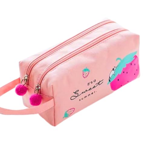 Estojo Escolar Feminino Grande Juvenil Organizador Box Necessaire Cor Rosa Azul Lona Divisórias Alça