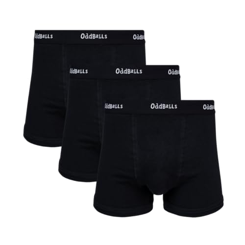 OddBalls Mens Boxers Multipack – 3 Classic Fit Cotton Boxer Shorts, Underwear with Elastic Waistband – Breathable, Soft Mens Boxer Briefs (UK, Alpha, L, Regular, Regular, Classic Black Bundle)