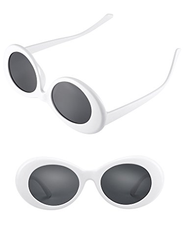 Blulu 18 Pack Retro Clout Oval Mod Thick Frame Round Lens Sunglasses Women Men Sunglasses White4