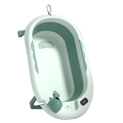 Andula滑り止めベビーバス 折りたたみ式 湯温計付き 赤ちゃん浴槽 バスチェア 赤ちゃん ベビー バスクッション お風呂 沐浴 (グリーン,スタンダード版)