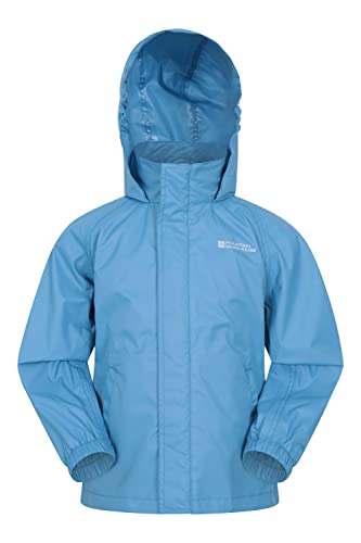 Mountain Warehouse Pakka Kids Waterproof Jacket - Wind Resistant, Lightweight,Breathable Rain Coat for Girls & Boys, Packaway Bag - For Rain, Autumn, Winter Blue Teen Size 13 Years