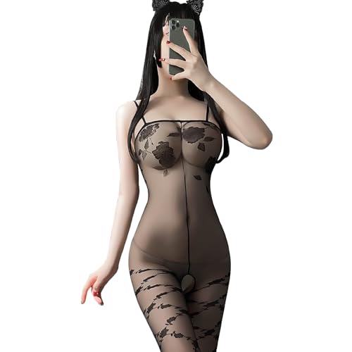 ADSEXY Sexy Lingerie For Women Sheer See Through High Elasticity Bodystocking Bodysuit For Women One Size Shinny Black Bodystocking E