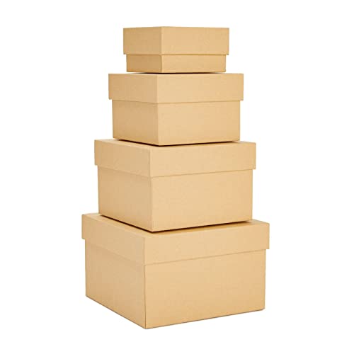 Stockroom Plus Pacote com 4 caixas de presente quadradas, caixas decorativas com tampas em 4 tamanho