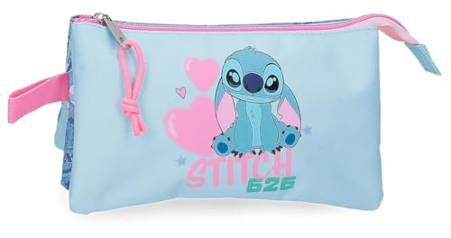 Joumma Disney Stitch Hearts Estuche Triple Azul 22x12x5 cms Poliéster