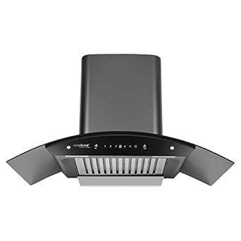 Eurodomo 90 cm 1200 m3/hr Auto-Clean curved glass Kitchen Chimney (Hood Classy Plus HC SC BF BK 90), Baffle Filter, Touch & Gesture Control, Black