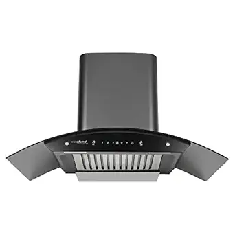 Eurodomo 90 cm 1200 m3/hr Auto-Clean curved glass Kitchen Chimney (Hood Classy Plus HC SC BF BK 90), Baffle Filter, Touch & Gesture Control, Black