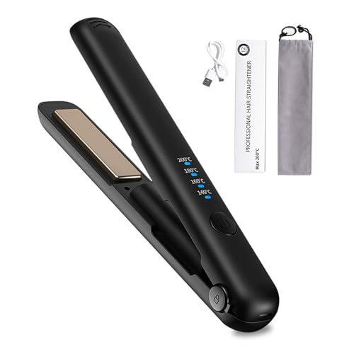 Dhqkqg Planchas del Pelo 2 en 1, Plancha Plana Portátil Recargable USB, Portable Hair Curler, Mini Alisador de Viaje Inalámbrico con 4 Niveles de Temperatura, Plancha de Pelo Pequeña para Viajes