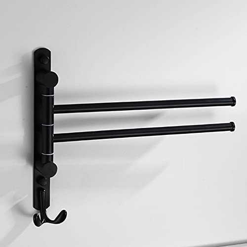 Porte-Serviettes Salle de Bain Noir Inox SUS 304 Mural Pivotant 4 Branches LiChA