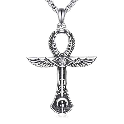 Ankh Necklace Sterling Silver Ankh Cross Pendant Ankh Egyptian Amulet Jewelry Gifts for Men Women