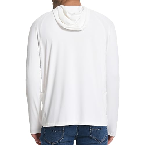 Image of Men's UPF 50+ Hoodie Shirt Long Sleeve Permanent UV Sun Protection Vented Tee Performance for Outdoor Hiking Fishing