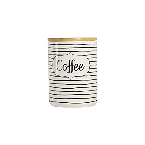 Image of 10 Strawberry Street Labeled Ceramic Kitchen Canister Set, Set of 3, Coffee Sugar Flour, White /Black, Bamboo Lids