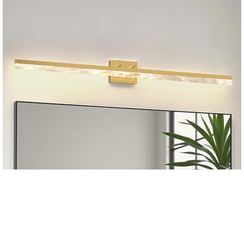 Image of L LOHAS LED 48-Inch Bathroom Vanity Light Bar Over Mirror, Gold Modern Bathroom Light Fixtures with Marble Acrylic Shade, 3CCT Adjustable LED Vanity Lights for Living Room Wall
