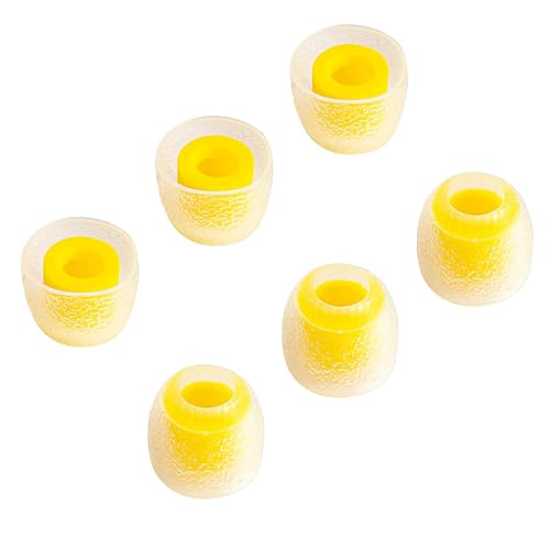 Image of TANGZU Tang Sancai Balanced Bore Eartips, Medical Grade Hypoallergic Silicone in-Ear Monitor Ear Plugs for in-Ear Earphone, Replacement Earbuds Tips, IEM Eartips, Yellow, S, 3 Pairs