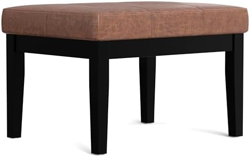 SIMPLIHOME Lacey 26 inch Wide Contemporary Rectangle Small Tufted Ottoman Bench in Distressed Saddle Brown Vegan Faux Leather, Assembled, for The Living Room and Bedroom