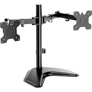 WALI Dual Monitor Stand for Desk, Monitor Stands for 2 Monitors up to 27 inch, Dual Monitors Mount Fits up to 22lbs, Free Standing Full Motion Dual Monitors Arm for Desk (MF002), Black