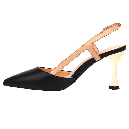 TAEPUSR Women's Slingback Kitten Heel Pointed Toe Dressy Pumps Ankle Strap Stiletto Heels Sandals for Wedding Party