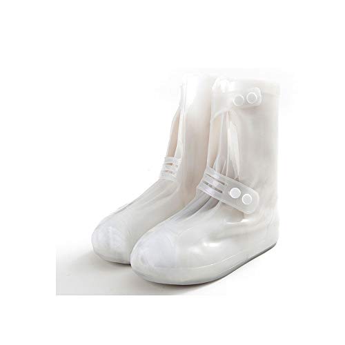 Funmaker Waterproof Silicone Shoe Covers, Reusable Foldable Not-Slip Rain Shoe Covers with Zipper,Shoe Protectors Overshoes Rain Galoshes for Kids,Men and Women(1 Pair) (White-Middle, L)