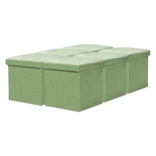 Image of Kuber Industries MDF Pack of 6 Storage Stool|Square Toy Storage Box|Foot Rest Stool|Folding Seating Stool|Wardrobe Organizer for Clothes-Books|Storage Box for Living Room|S Zh004Gn|Green