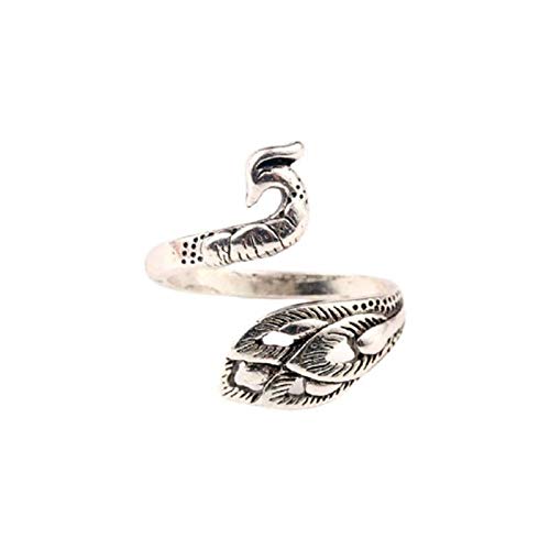 wangtao Anillo De Pavo Real De Plata Vintage De 3 Piezas - Bucle De Tejer Ajustable Bucle De Ganchillo Tejer Anillo Abierto Salvaje Joyería Hecha a Mano Femenina 3 Piezas/Plata