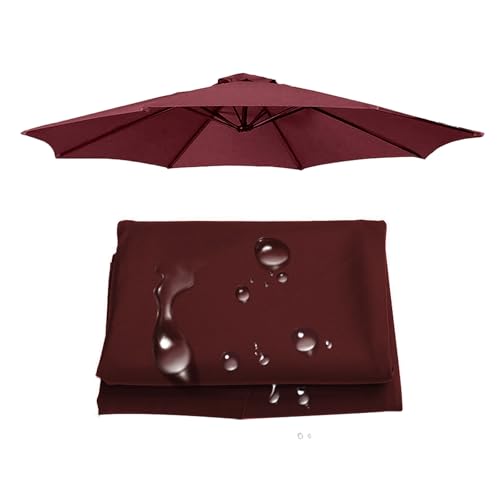 Tela de Repuesto para Sombrilla, 200/250/300cm Cubierta redonda, Tela ligera para playa y terraza exterior,Vino tinto,9,8 pies (300 cm) / 8 brazos