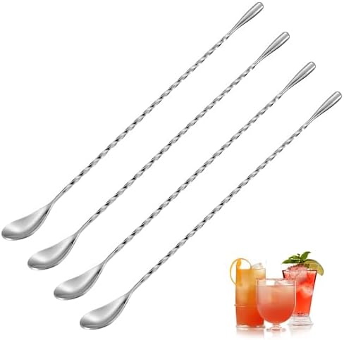 4 Stainless Steel Cocktail Stirrers, Bar Spoon 30cm Long, Cocktai...