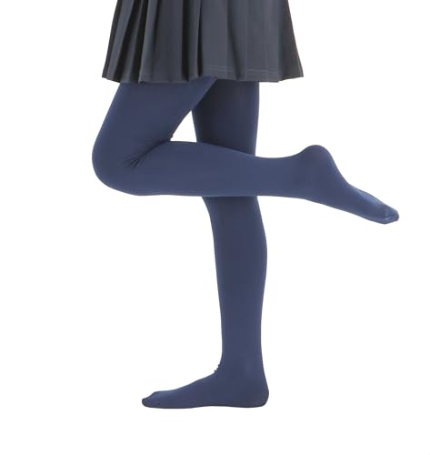 Paralinda Girls Colorful Fleece Lined Tights Kids Warm Thermal Tights (Navy Blue, 8-10Y)