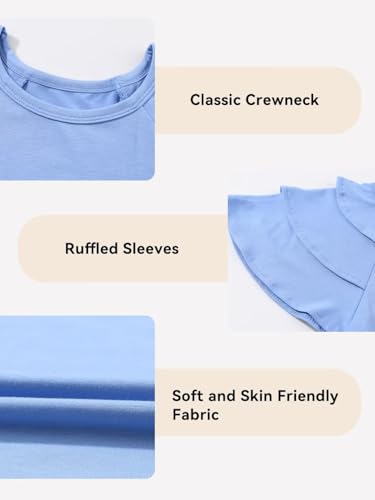 Image of DOKOTOO KIDS Girls Ruffle Sleeve Shirts Summer Cute Crewneck Blouse Tops 6-15 Years