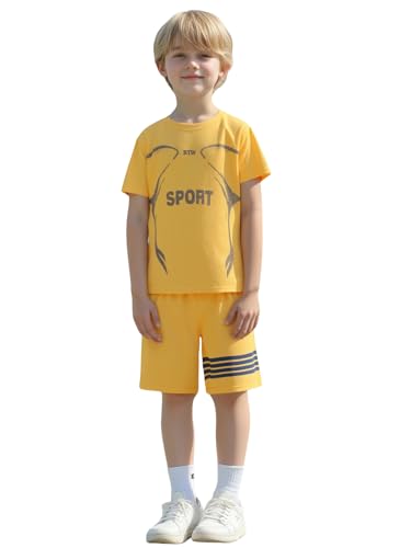 Image of Boys Clothes Short Set 6 Piece Outfit Athletic T-Shirt and Quick Dry Shorts Kids Summer Clothing Set Size 3-14
