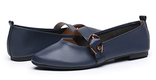 Venuscelia Women's Mary Jane Flat Shoe (8 M Us,Navy-Pu) #TOP4