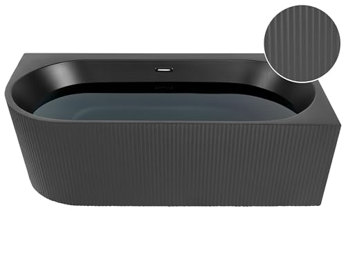 Vasca moderna angolare sinistra 170 x 80 cm Acrilico finitura scanalata Bagno Nero opaco