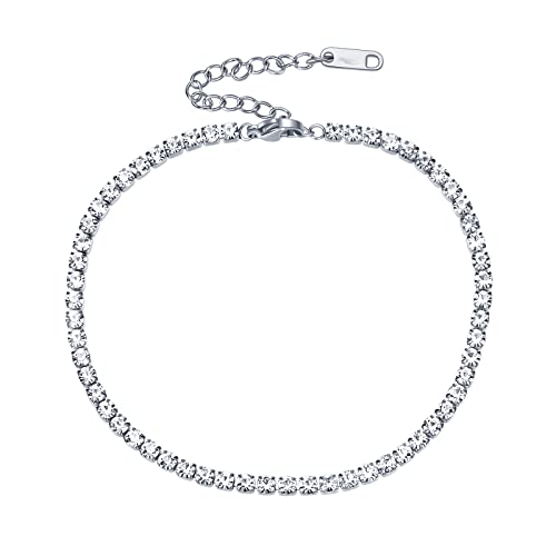 Rnivida Women's Cz Chain Anklet Bracelet, Crystal Tennis Foot Ankle Bracelet, Stainless Steel Anklet For Women Fit 9 Inch 10 Inch (Adjustable) #TOP29